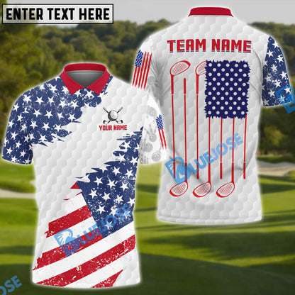 Frenzidea Golf US Flag White Red Customized Name, Team Name 3D Shirts