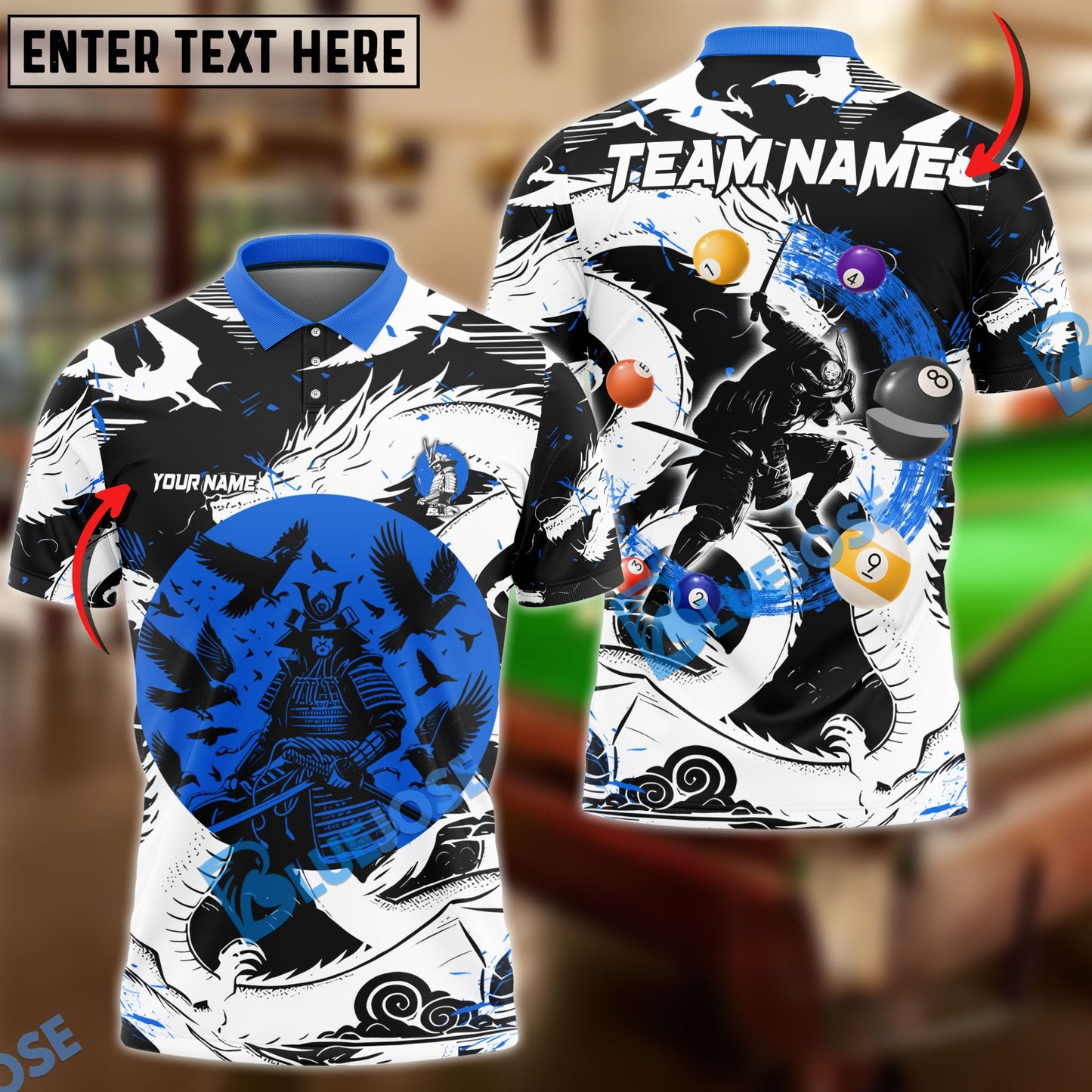 Frenzidea Billiards Samurai Slash Personalized Name, Team Name Unisex Shirt ( 4 Colors )