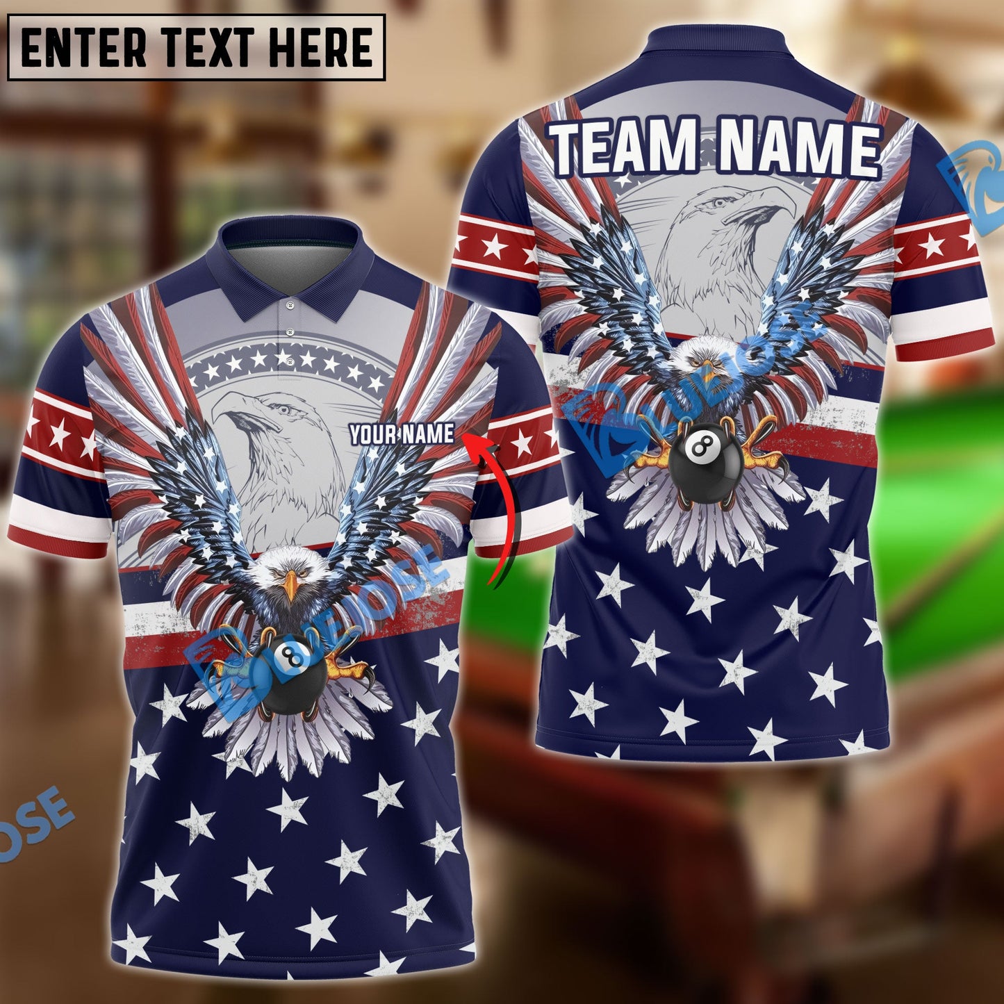 Frenzidea Billiards Ball 8 Mighty American Eagle Personalized Name, Team Name Unisex Shirt