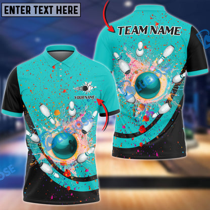 Frenzideas Bowling and Pins Curve Colorful Land Customized Name, Team Name 3D Shirt (5 Colors)
