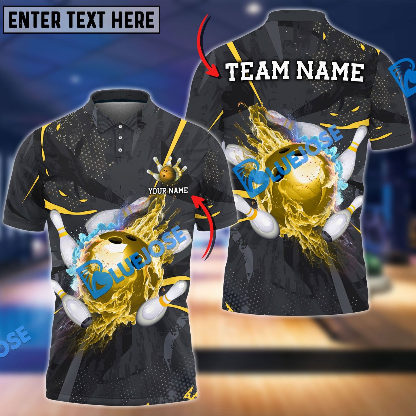 Frenzideas Bowling And Pins Strike Flame Multicolor Customized Name 3D Shirt ( 4 Colors )