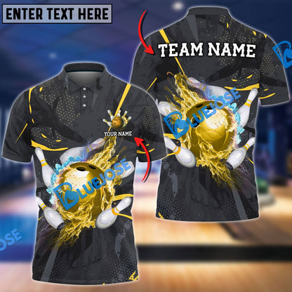 Frenzideas Bowling And Pins Strike Flame Multicolor Customized Name 3D Shirt ( 4 Colors )