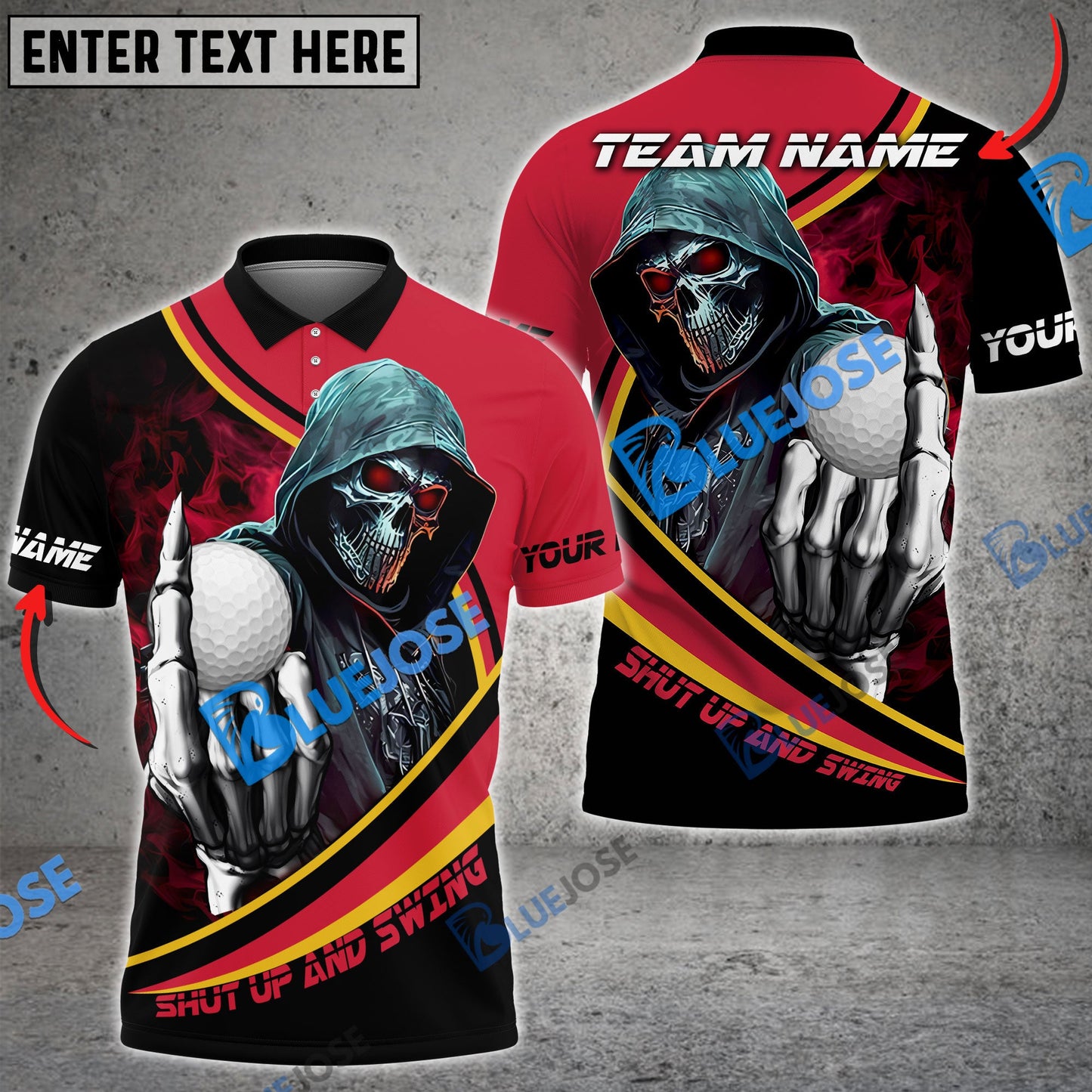 Frenzidea Golf Hooded Skull Gang Customized Name, Team Name 3D Shirts (4 Colors)