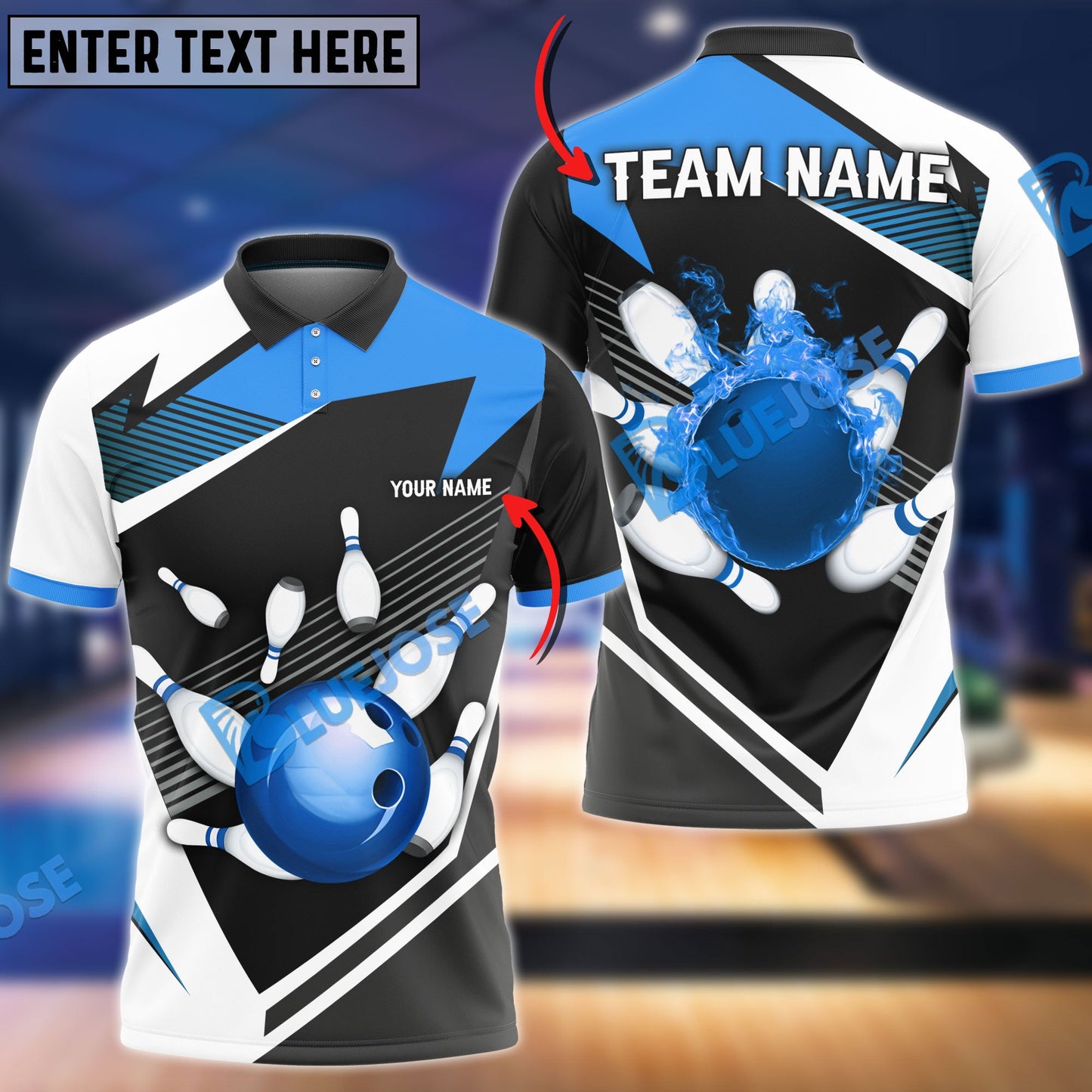 Frenzideas Bowling and Pins Tornado and Fire Pattern Customized Name, Team Name 3D Shirt (4 Colors)