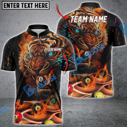 Frenzidea Billiards Fire Tiger Premium Personalized Name, Team Name Unisex Shirt