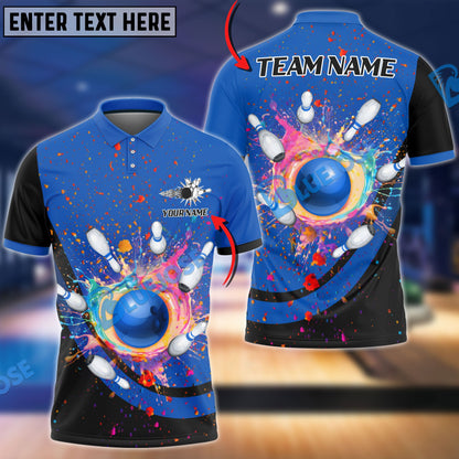 Frenzideas Bowling and Pins Curve Colorful Land Customized Name, Team Name 3D Shirt (5 Colors)