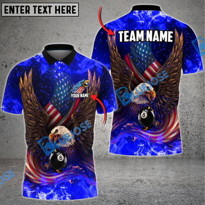 Frenzidea Billiards Ball 8 Eagle US Flag Pattern Personalized Name, Team Name Unisex Shirt ( 6 Colors )