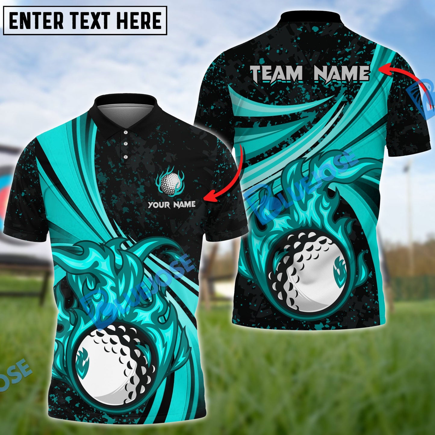 Frenzidea Golf Fire Flame Customized Name, Team Name 3D Shirts (4 Colors)