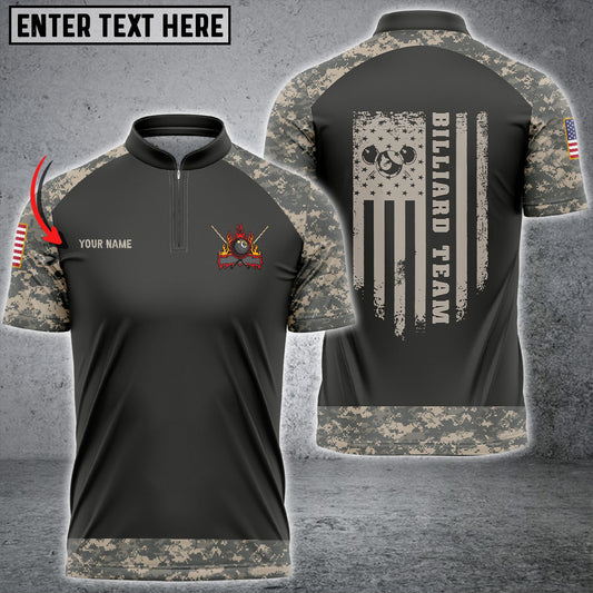 Frenzidea Retro Camouflage Flag Billiard Custom Name Zipper Polo Shirt