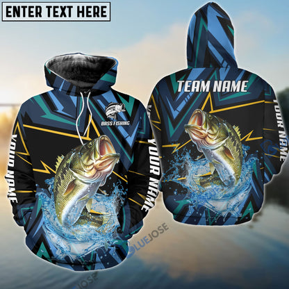 frenzidea Bass Fishing Lightning Pattern Sport Custom Name & Team Name 3D Shirts