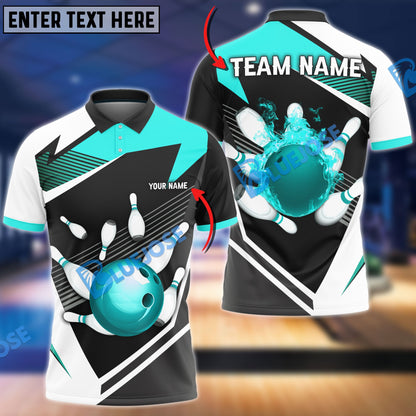 Frenzideas Bowling and Pins Tornado and Fire Pattern Customized Name, Team Name 3D Shirt (4 Colors)