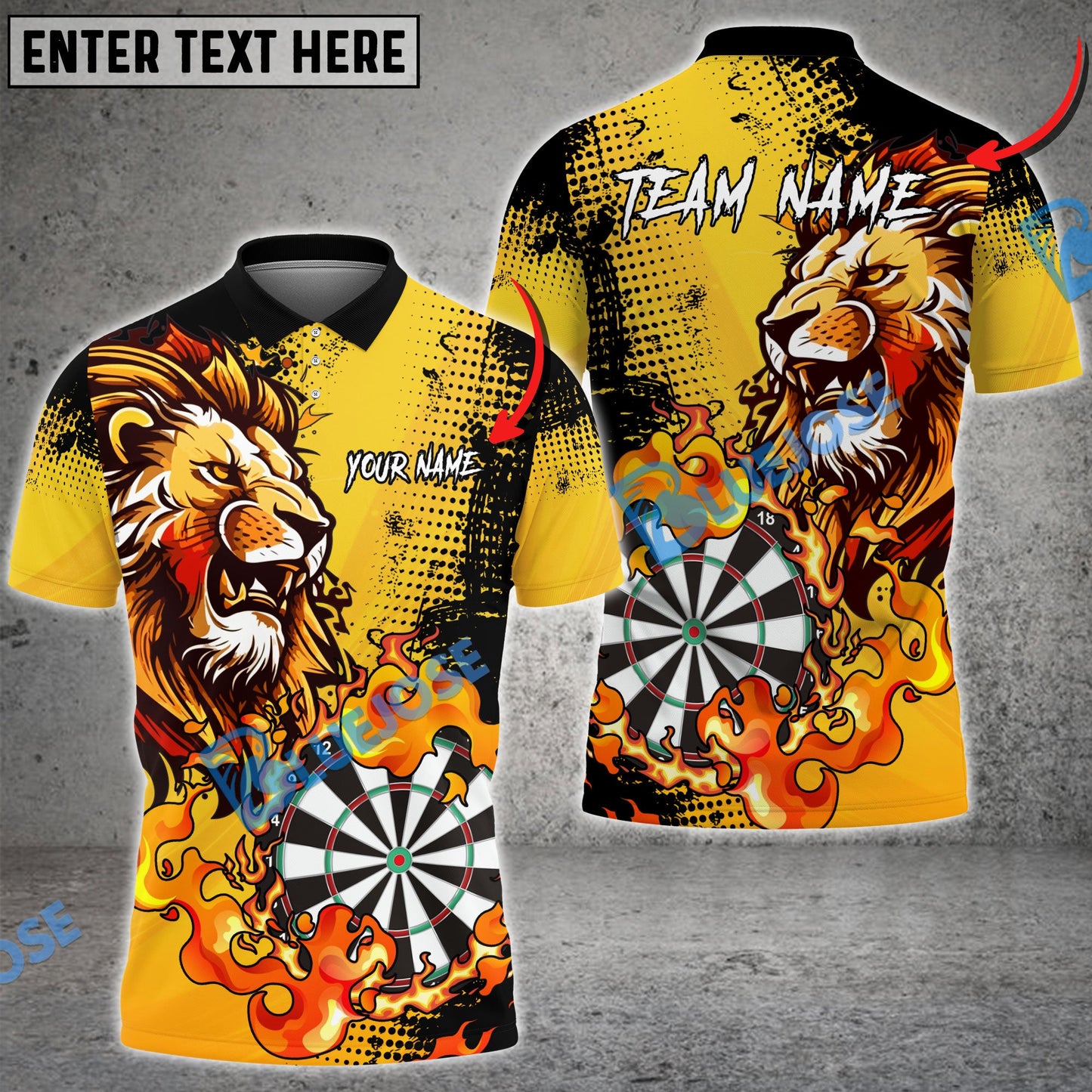 Frenzidea Darts Flame Lion Personalized Name, Team Name 3D Shirt (4 Colors)