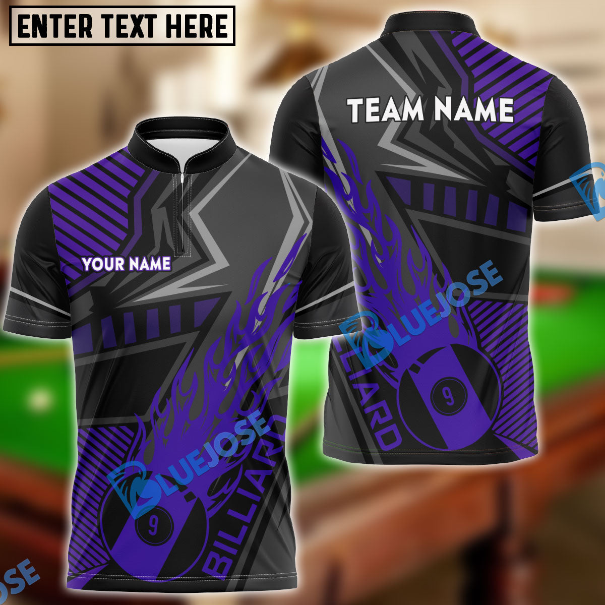 Frenzidea Billiards Ball 9 Black Fire Personalized Name, Team Name Unisex Shirt ( 4 Colors )