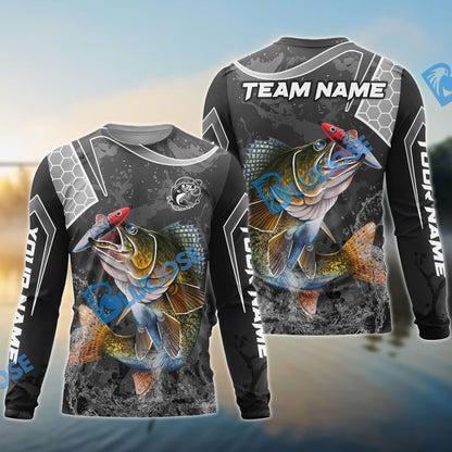 Frenzidea Walleye Fishing Gray Camo Sport Custom Name & Team Name 3D Shirts