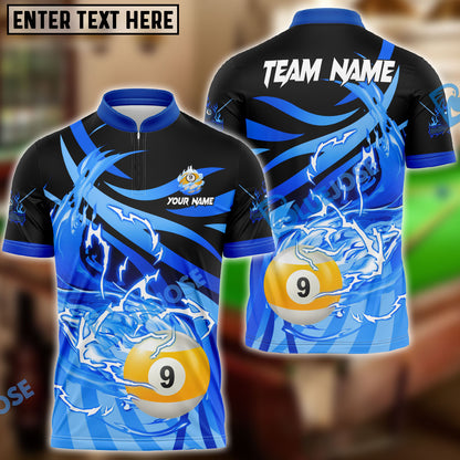 Frenzidea Billiards 9 Ball Thunder Flame Strike Personalized Name, Team Name Unisex Shirt ( 4 Colors )