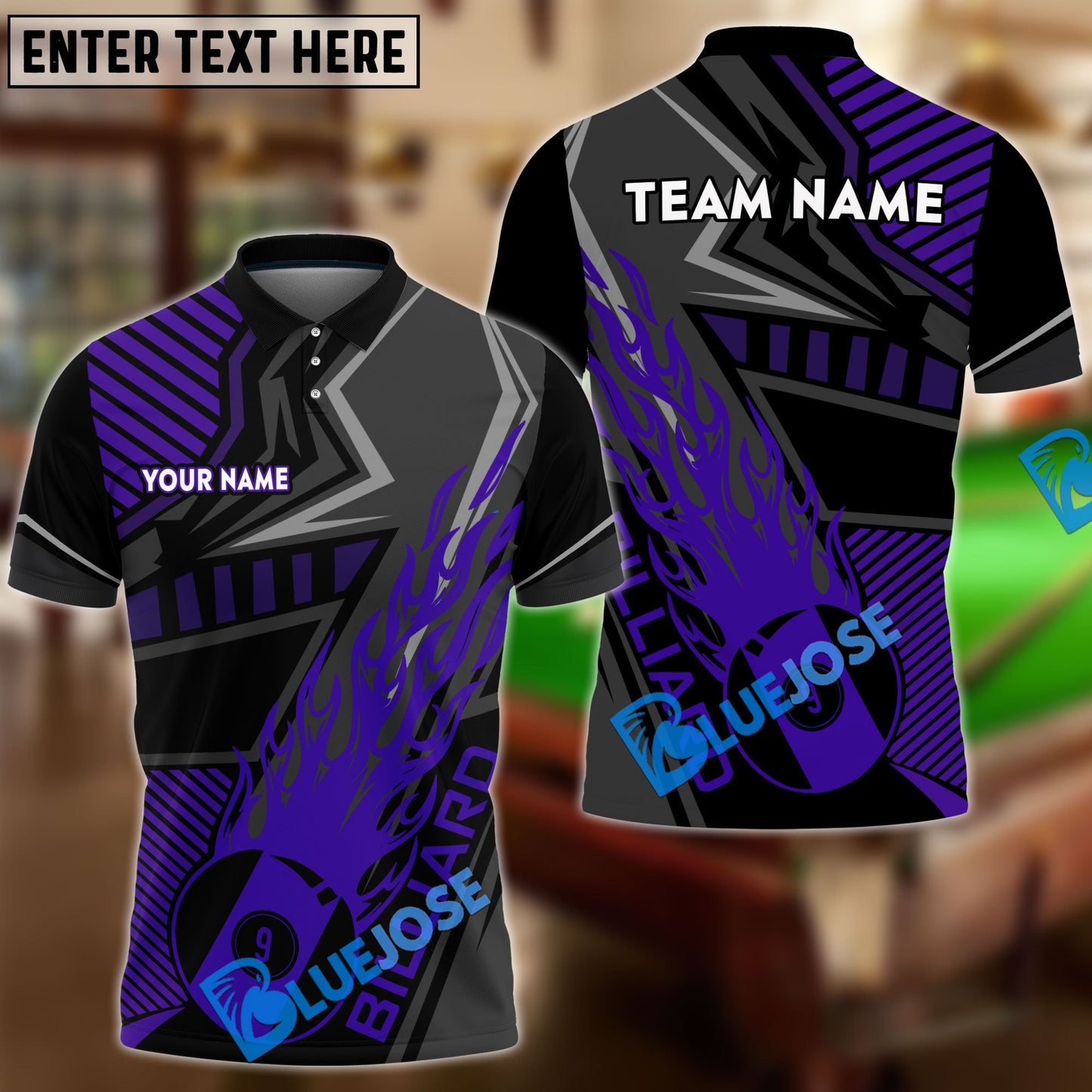 Frenzidea Billiards Ball 9 Black Fire Personalized Name, Team Name Unisex Shirt ( 4 Colors )