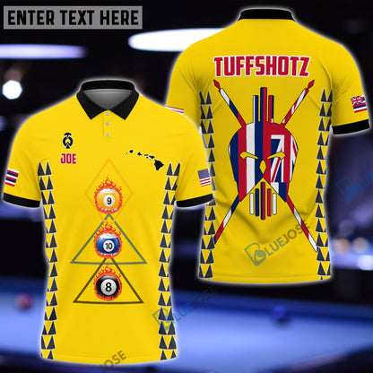 Frenzidea Version 2 Billiards Hawaii & USA Flag Personalized Name, Team Name Polo Shirt