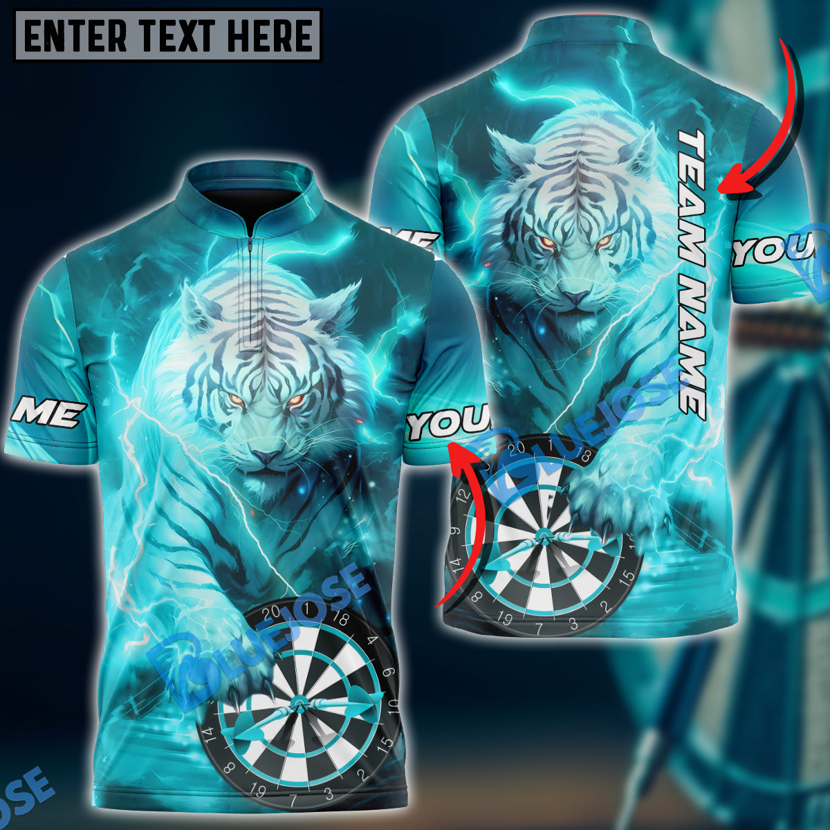 Frenzidea Darts White Tiger Personalized Name, Team Name 3D Shirt (4 Colors)