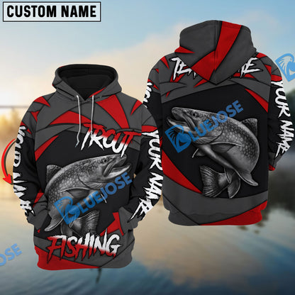 Frenzidea Trout Fishing Red Gray Spinning Pattern Custom Name & Team Name 3D Shirts