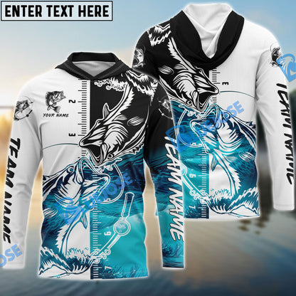 Frenzidea Bass Fishing White Blue Water Custom Name & Team Name 3D Shirts
