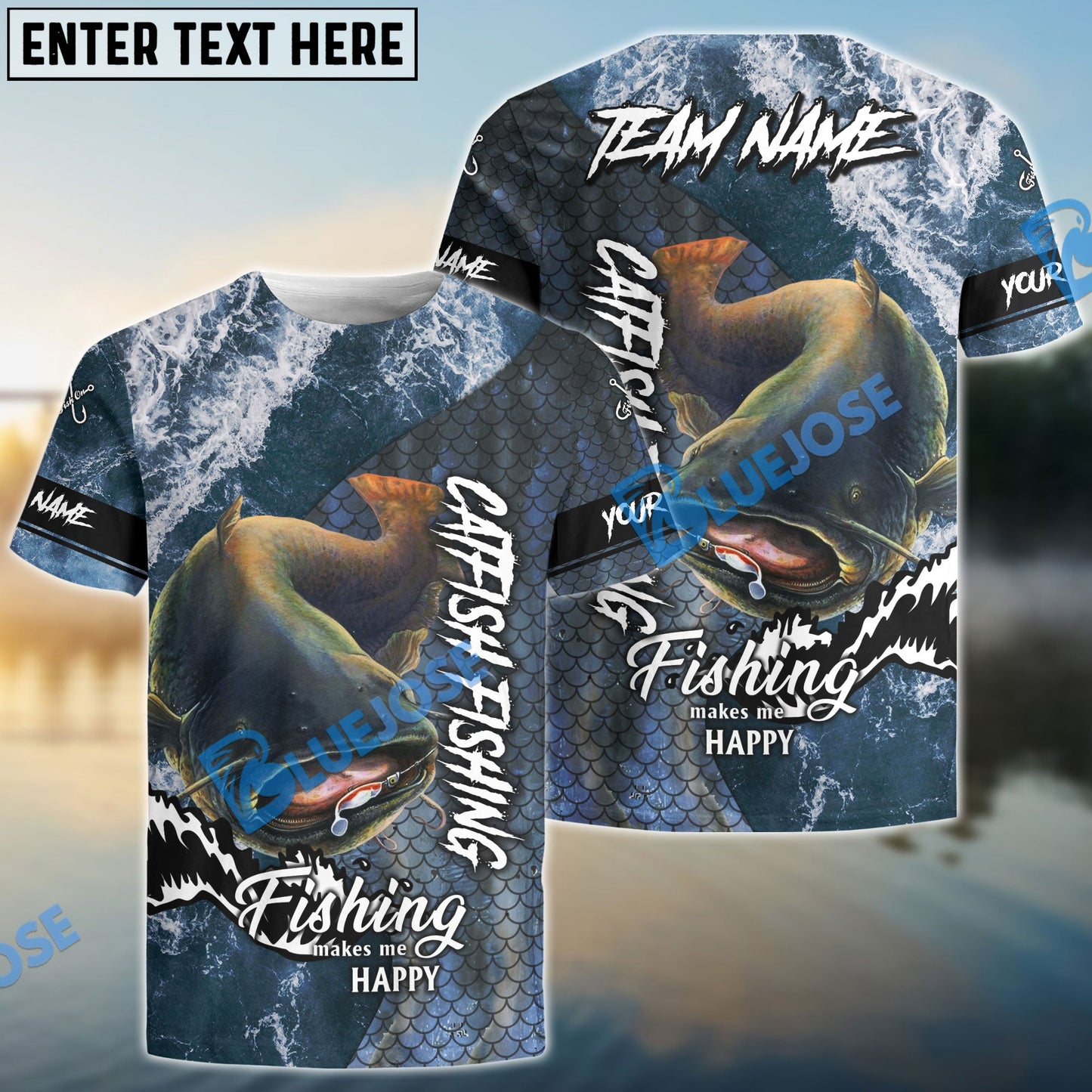 Frenzidea Catfish Fishing Skin Seawave Custom Name & Team Name 3D Shirts