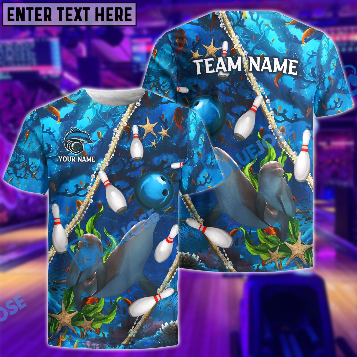 frenzideas  Bowling And Pins Dolphin Of The Sea Multicolor Customized Name 3D Shirt