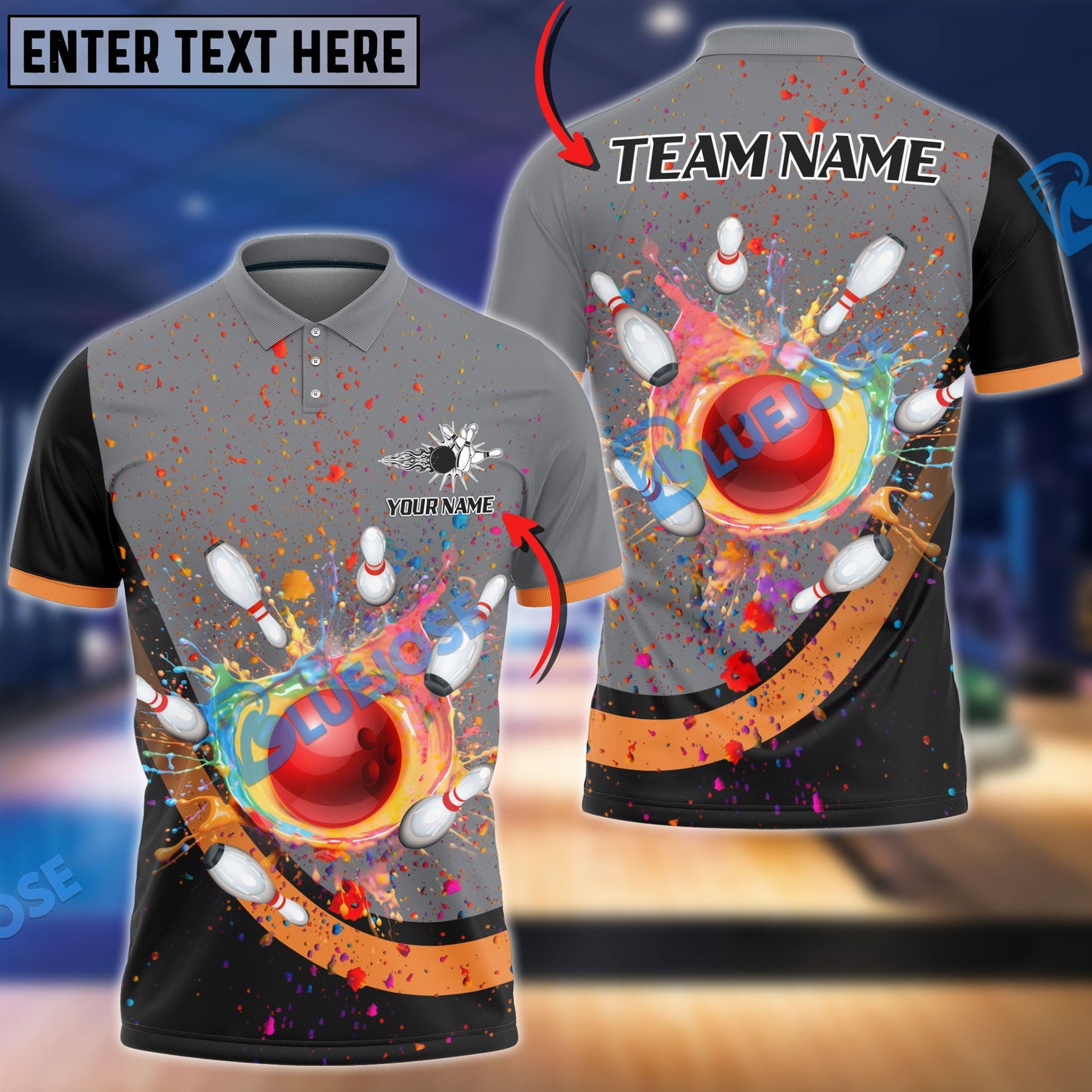Frenzideas Bowling and Pins Curve Colorful Land Customized Name, Team Name 3D Shirt (5 Colors)
