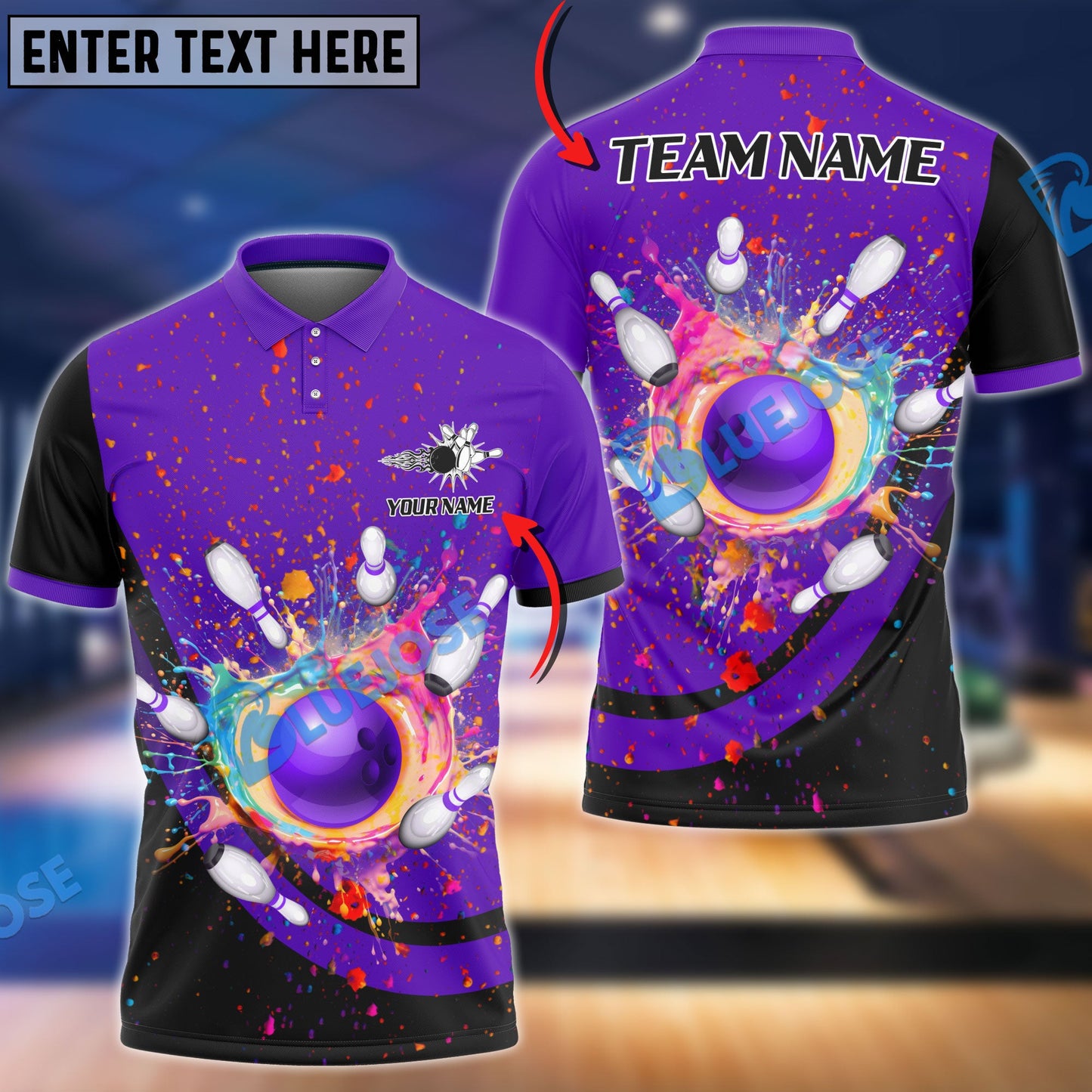 Frenzideas Bowling and Pins Curve Colorful Land Customized Name, Team Name 3D Shirt (5 Colors)
