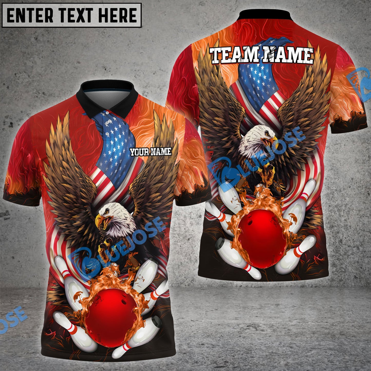 Frenzideas Bowling And Pins USA Eagle Flag Multicolor Customized Name 3D Shirt ( 4 Colors )