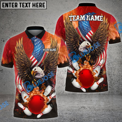 Frenzideas Bowling And Pins USA Eagle Flag Multicolor Customized Name 3D Shirt ( 4 Colors )