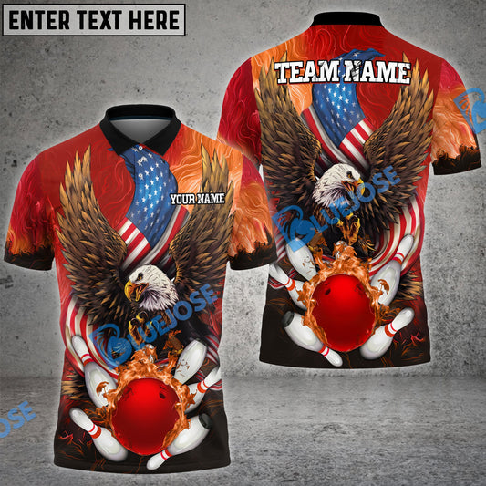Frenzideas Bowling And Pins USA Eagle Flag Multicolor Customized Name 3D Shirt ( 4 Colors )
