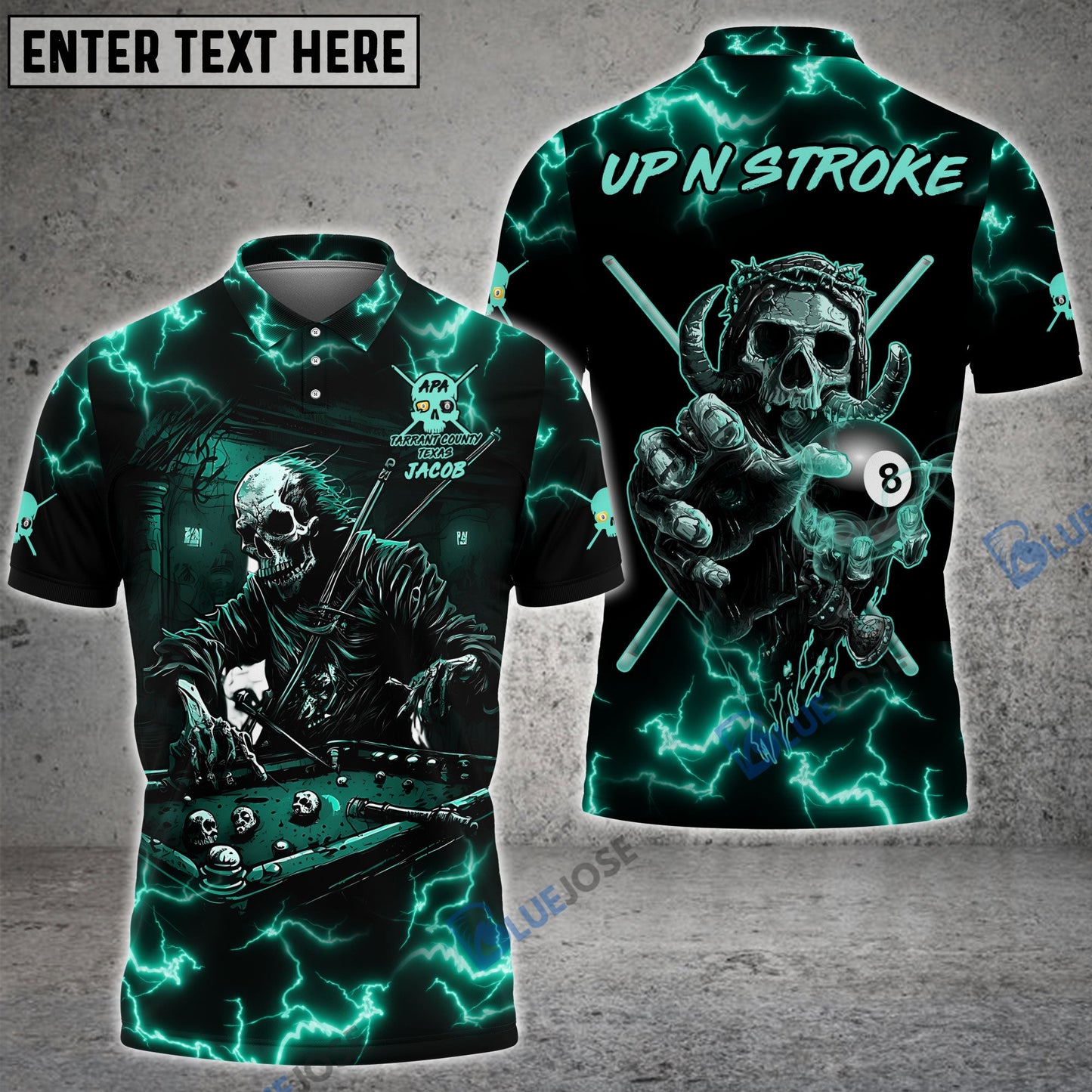 Frenzidea Billiards Green Skull Up N Stroke Team Personalized Name 3D Shirt
