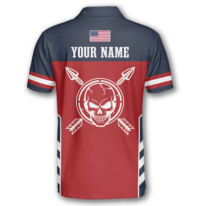 Frenzidea Skull Flag Red Navy Personalized Name 3D Shirt