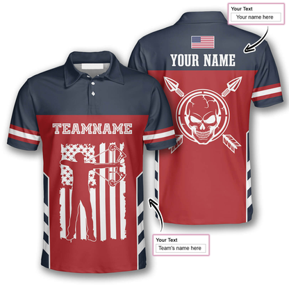 Frenzidea Skull Flag Red Navy Personalized Name 3D Shirt