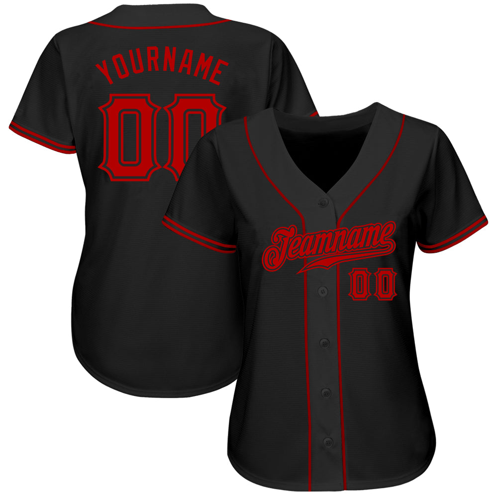 Frenzidea Custom Black Red Authentic Baseball Jersey