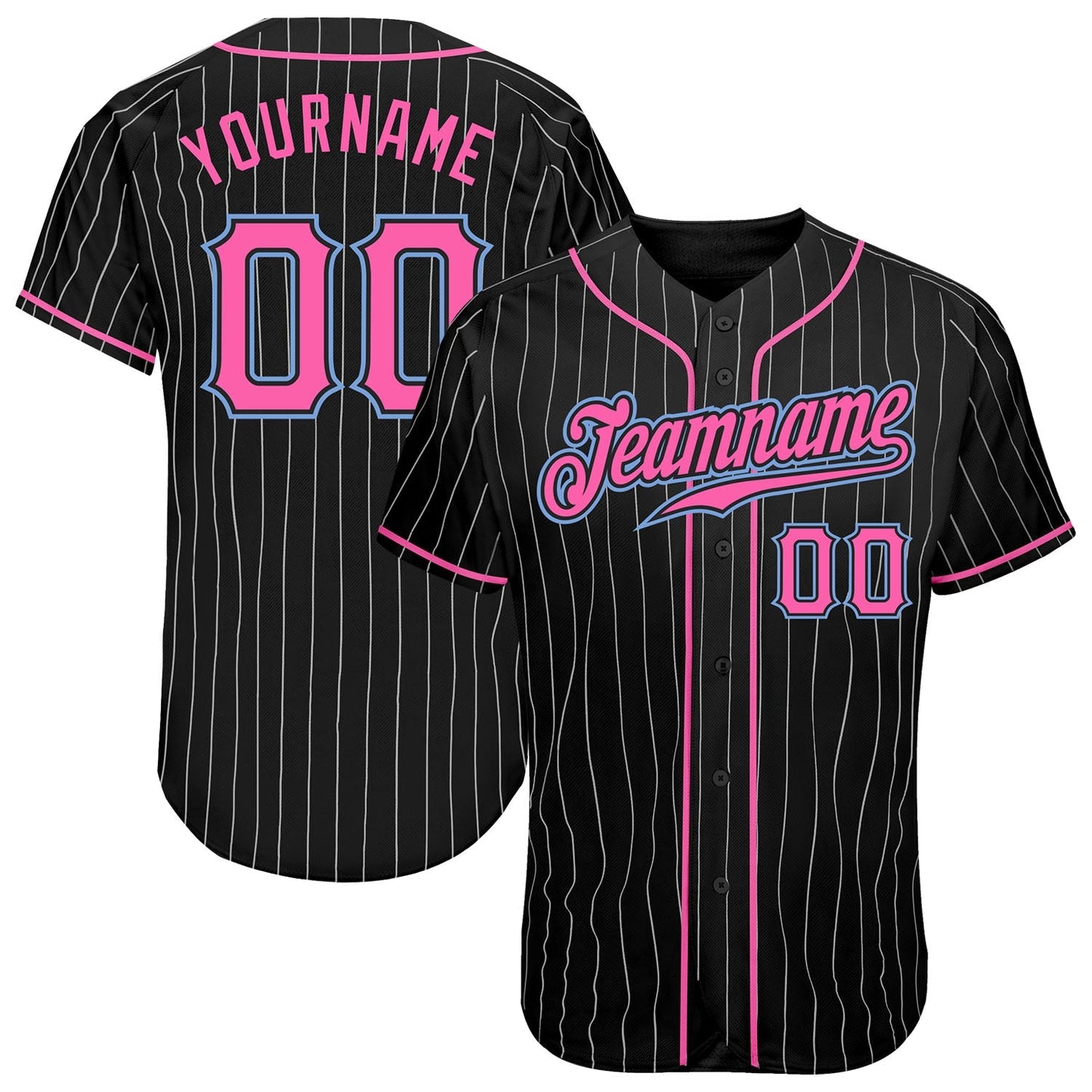 Frenzidea Custom Black White Pinstripe Pink-Light Blue Authentic Baseball Jersey