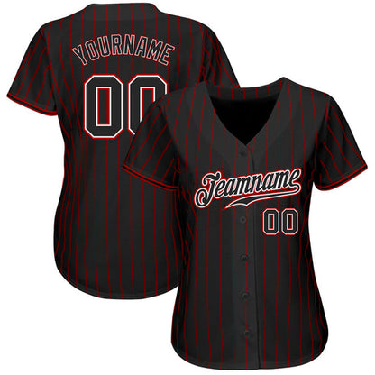 Frenzidea Custom Black Red Pinstripe Black-White Authentic Baseball Jersey