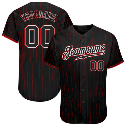 Frenzidea Custom Black Red Pinstripe Black-White Authentic Baseball Jersey
