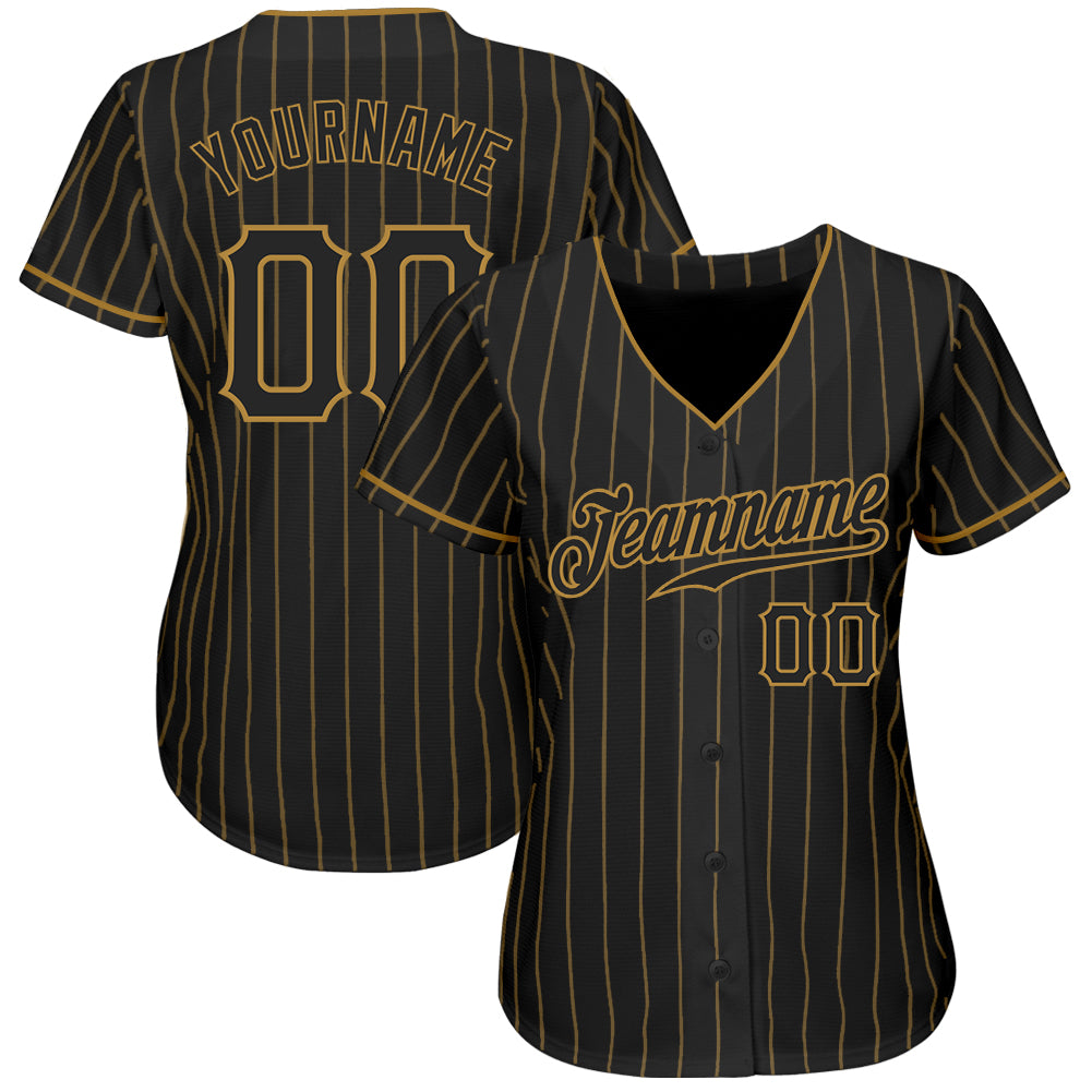 Frenzidea Custom Black Old Gold Pinstripe Black Authentic Baseball Jersey