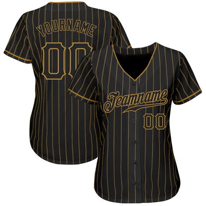 Frenzidea Custom Black Old Gold Pinstripe Black Authentic Baseball Jersey