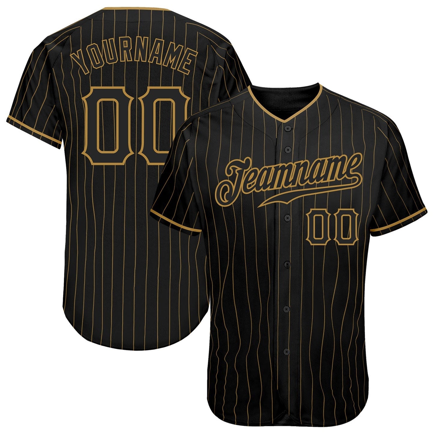 Frenzidea Custom Black Old Gold Pinstripe Black Authentic Baseball Jersey