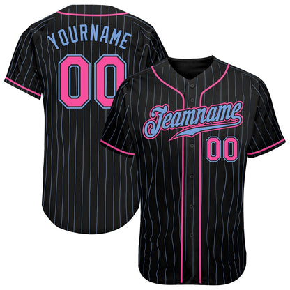 Frenzidea Custom Black Light Blue Pinstripe Pink-Light Blue Authentic Baseball Jersey