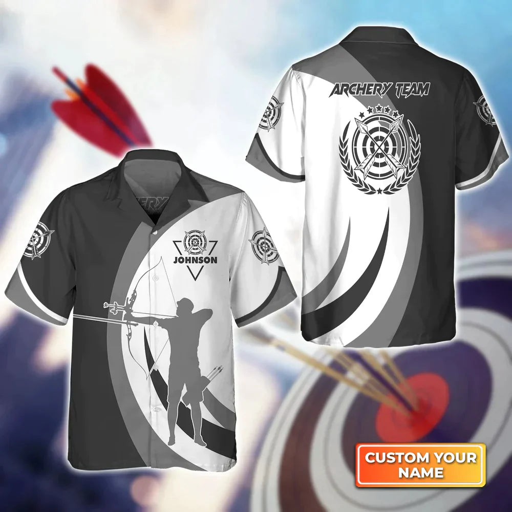 Frenzidea Black And Grey Silhouette Archery Target Personalized Name 3D Hawaiian Shirt