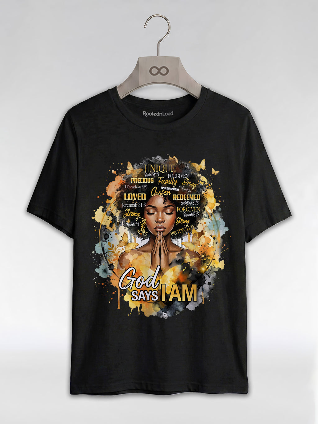 God Says I Am: Black Queen Christian Affirmations Graphic T-Shirt - RootednLoud
