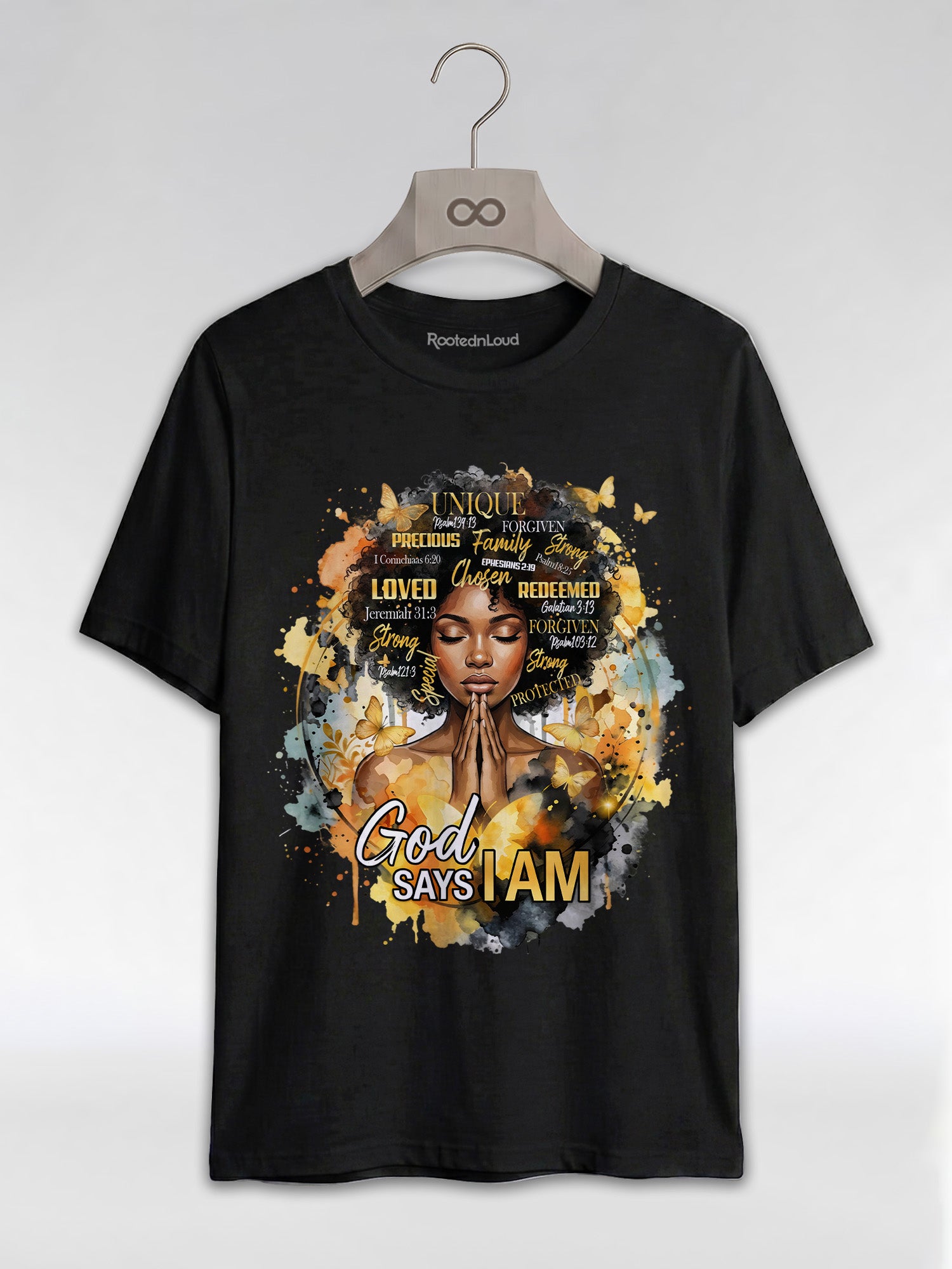 God Says I Am: Black Queen Christian Affirmations Graphic T-Shirt - RootednLoud