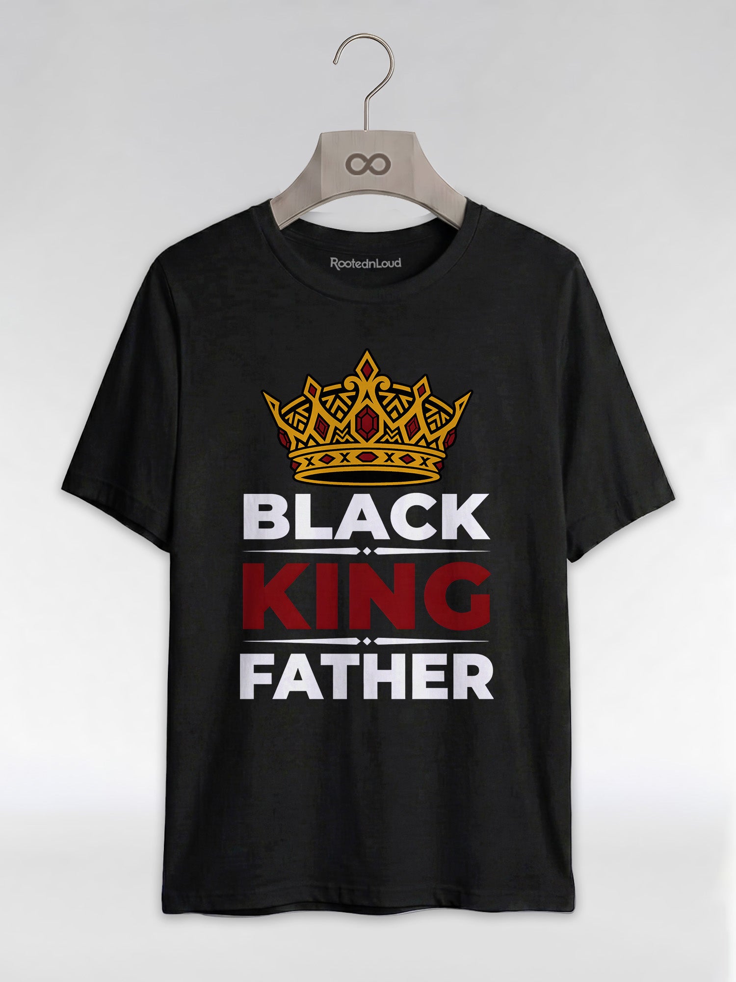 Black King Father Crown: Proud Dad Empowerment Graphic T-Shirt - RootednLoud