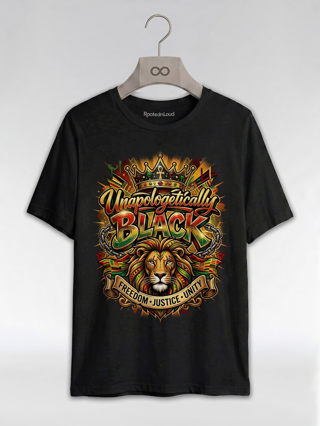 Unapologetically Black Lion Crown: Pan-African Pride Graphic T-Shirt - RootednLoud