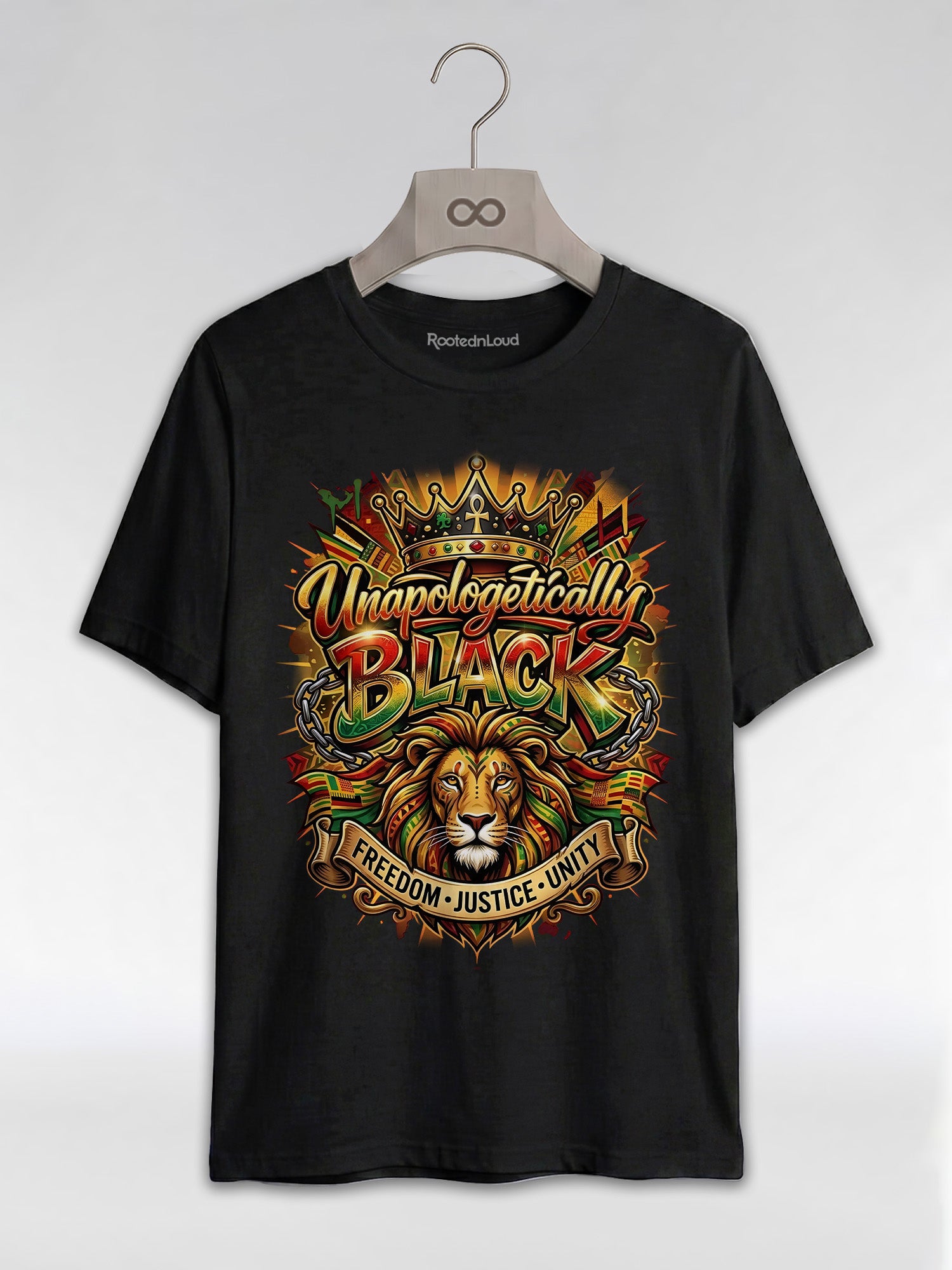 Unapologetically Black Lion Crown: Pan-African Pride Graphic T-Shirt - RootednLoud