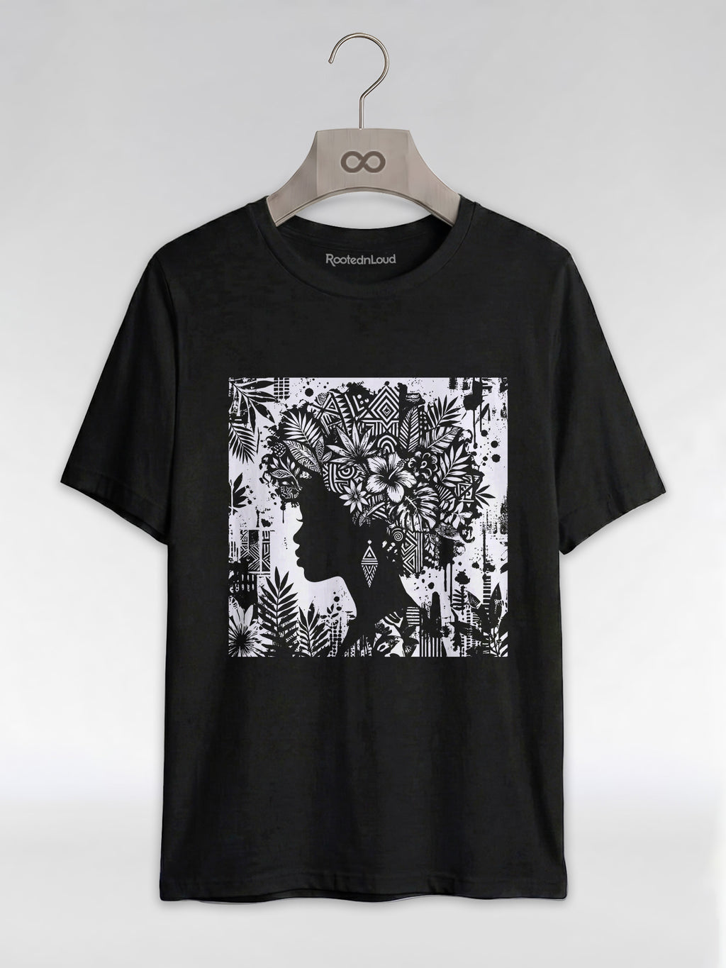 Black Queen: Artistic Silhouette Floral Graphic T-Shirt - RootednLoud