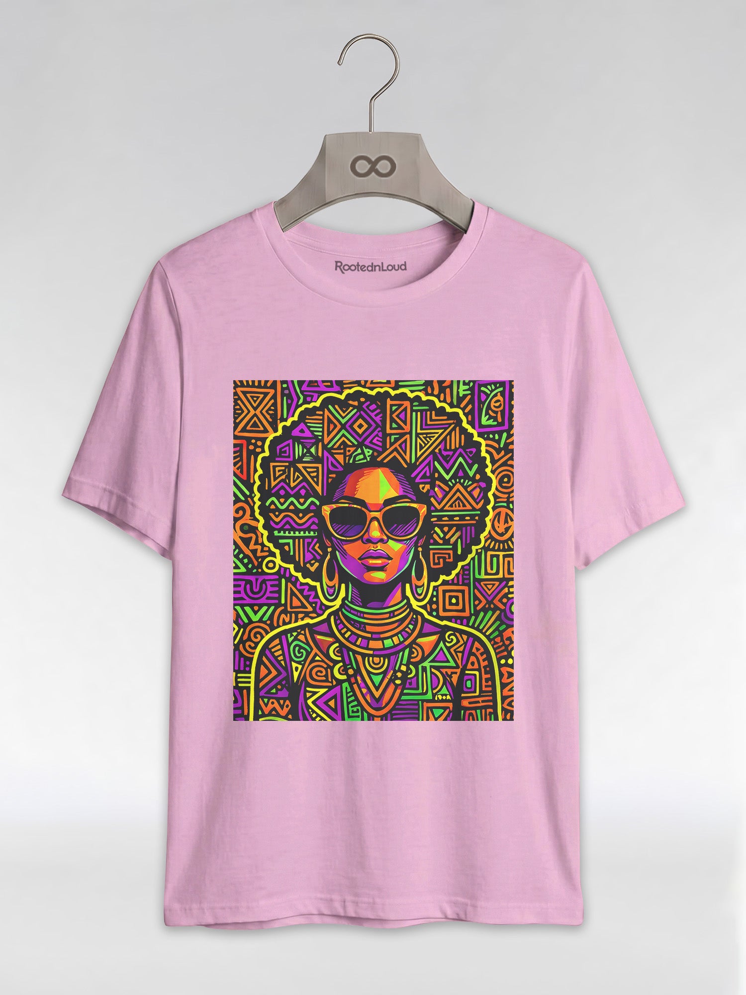 Neon Tribal Queen: Afrocentric Pop Art Black Woman Graphic T-Shirt - RootednLoud